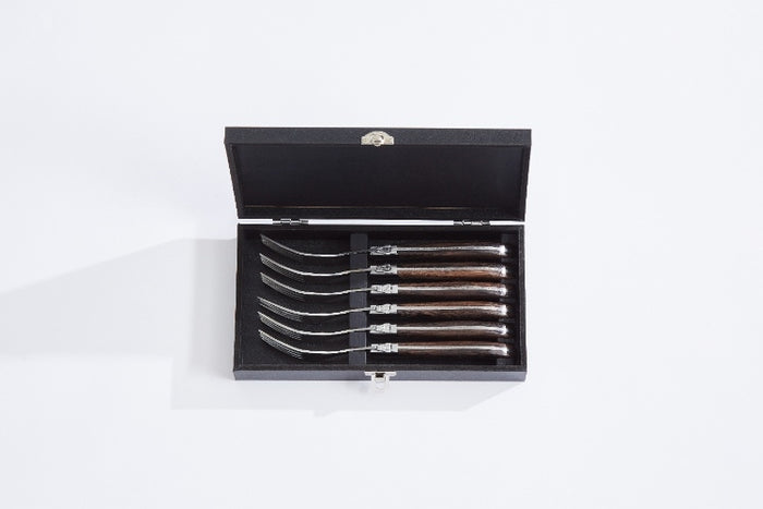 Steakvorken, Set van 6, Wengéhout|RVS, Bruin - In Luxe Giftbox - Lagui