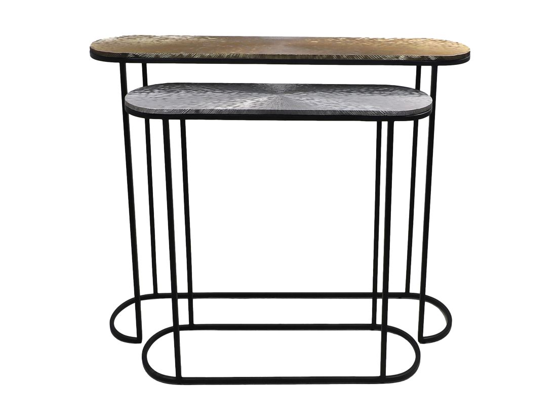 HSM - Console Tafel Fletcher - 96x30x78|72x30x69 - Zilver|goud - Set