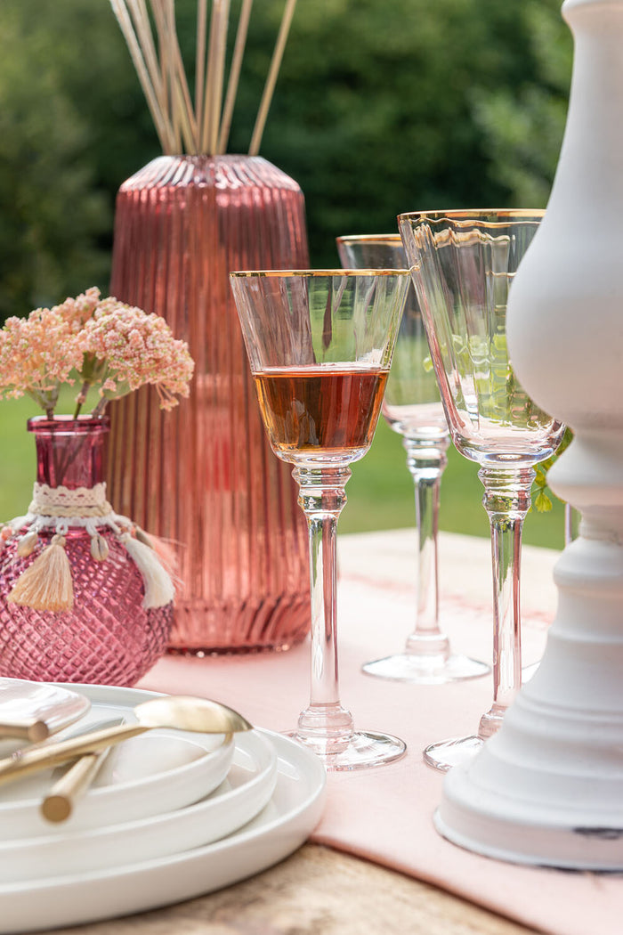 J-Line glas witte wijn Rand - glas - transparant|goud - 6 stuks