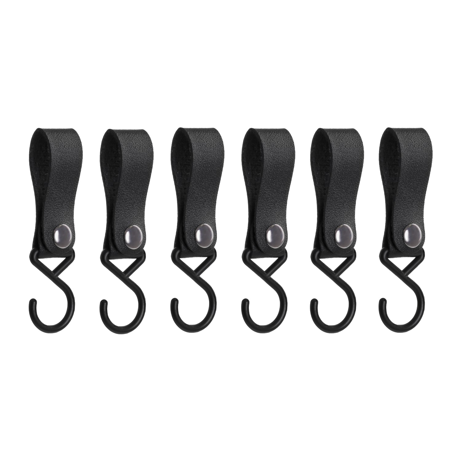 QUVIO ophanghaak met leren bandje - Zwart - set van 6