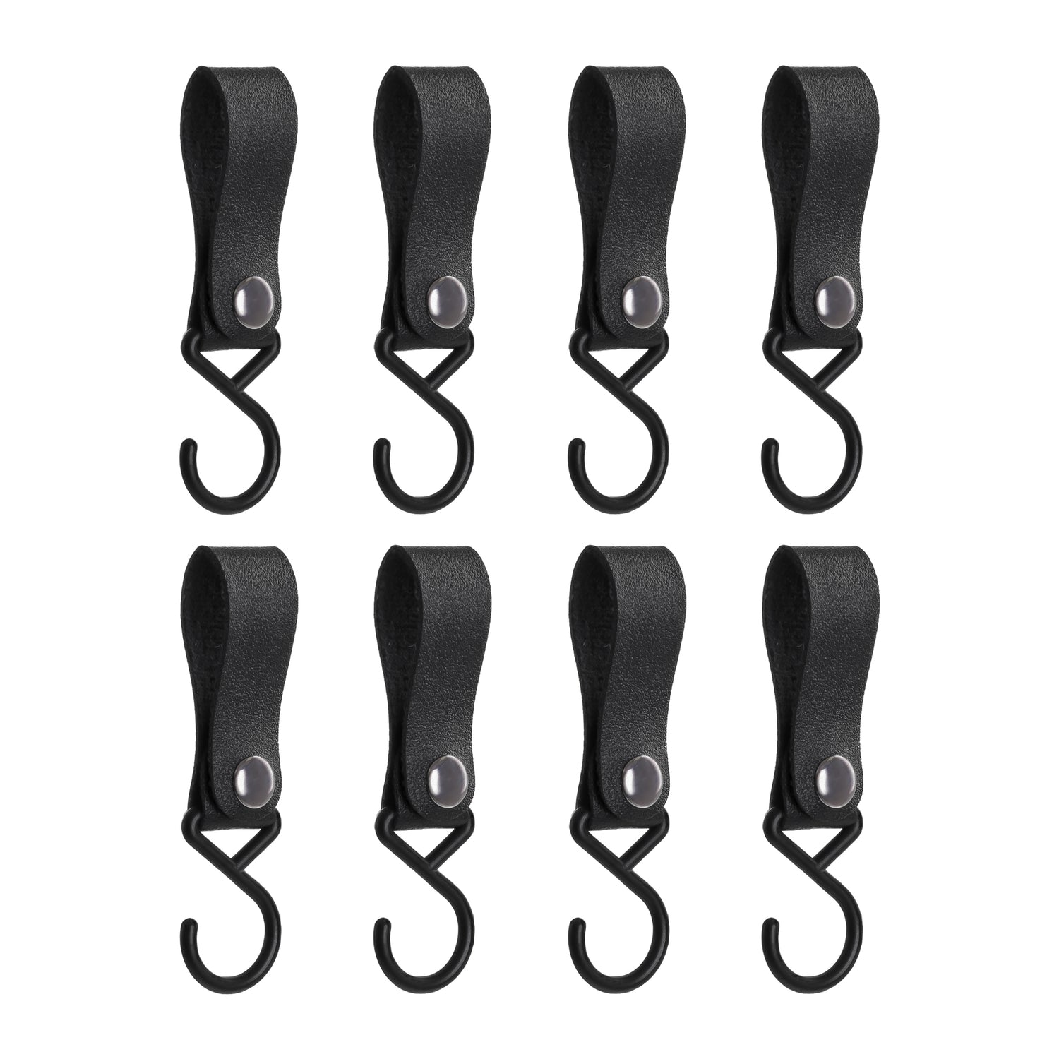 QUVIO ophanghaak met leren bandje - Zwart - set van 8