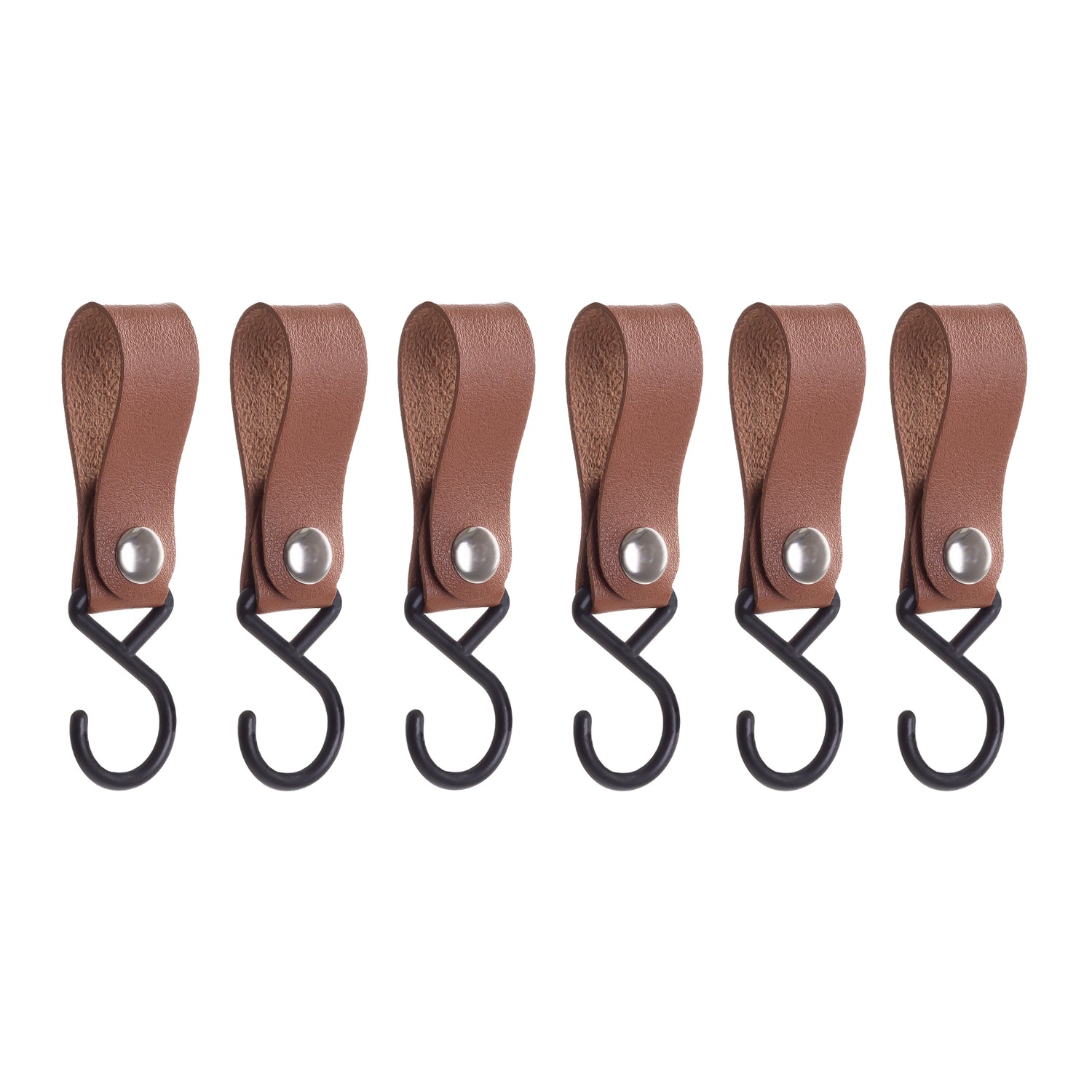QUVIO ophanghaak met leren bandje - Bruin - set van 6