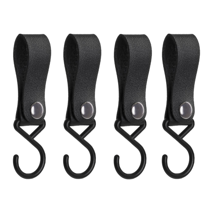 QUVIO ophanghaak met leren bandje - Zwart - set van 4