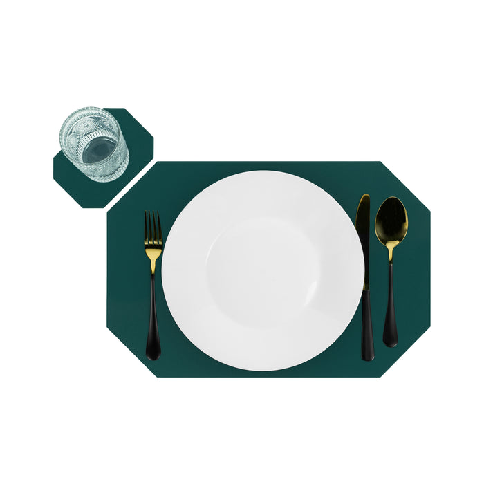 Krumble Placemat + onderzetter - PU Leder - Groen - Set van 6