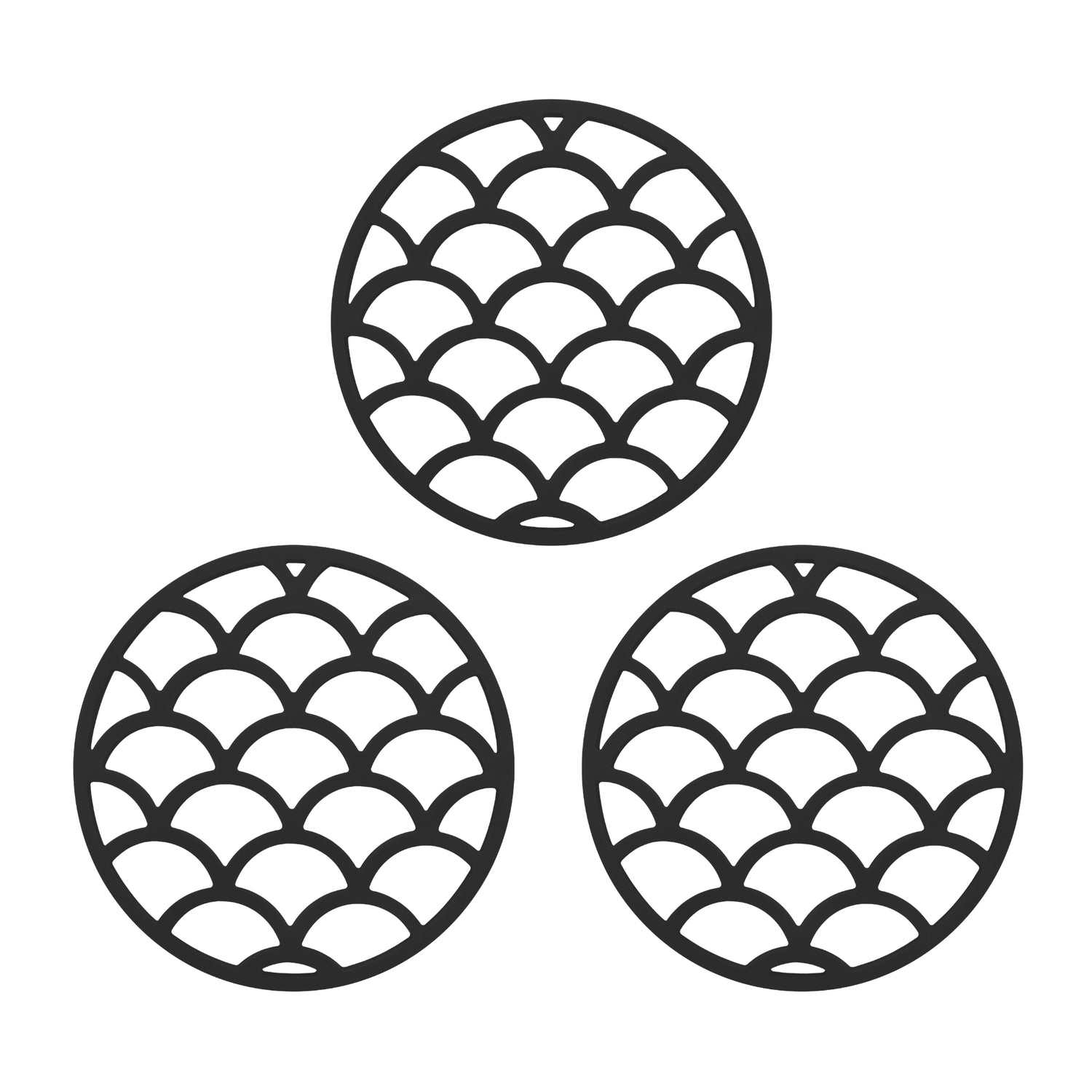 Krumble Pannenonderzetter met schubben patroon - Zwart - Set van 3