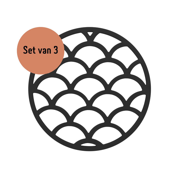 Krumble Pannenonderzetter met schubben patroon - Zwart - Set van 3