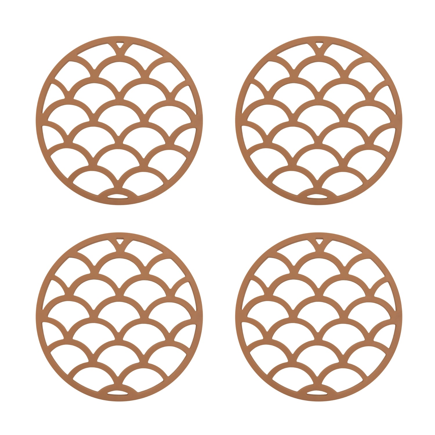 Krumble Pannenonderzetter met schubben patroon - Bruin - Set van 4
