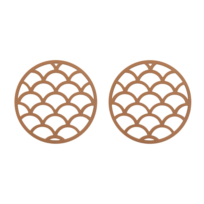 Krumble Pannenonderzetter met schubben patroon - Bruin - Set van 2