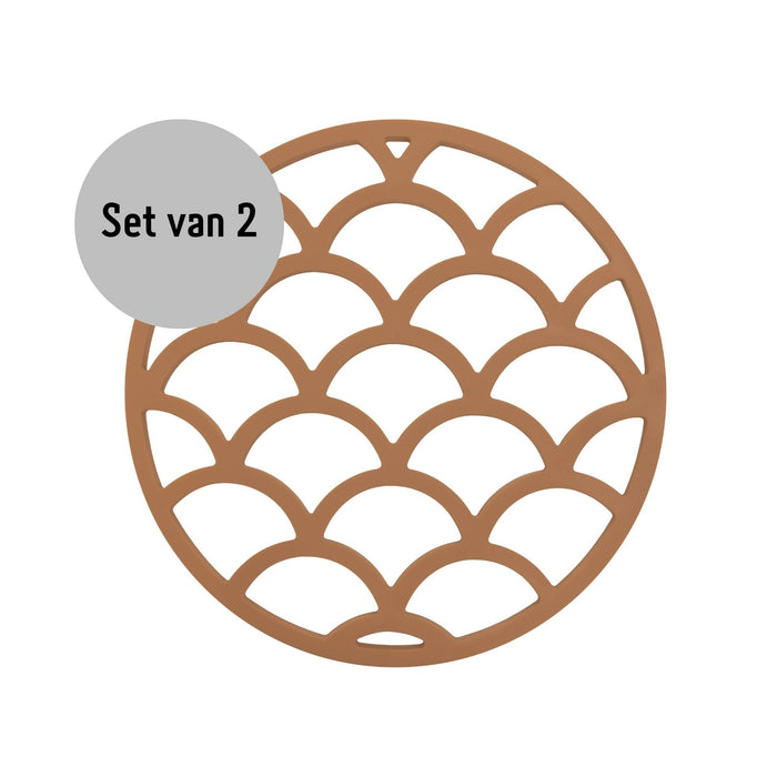 Krumble Pannenonderzetter met schubben patroon - Bruin - Set van 2