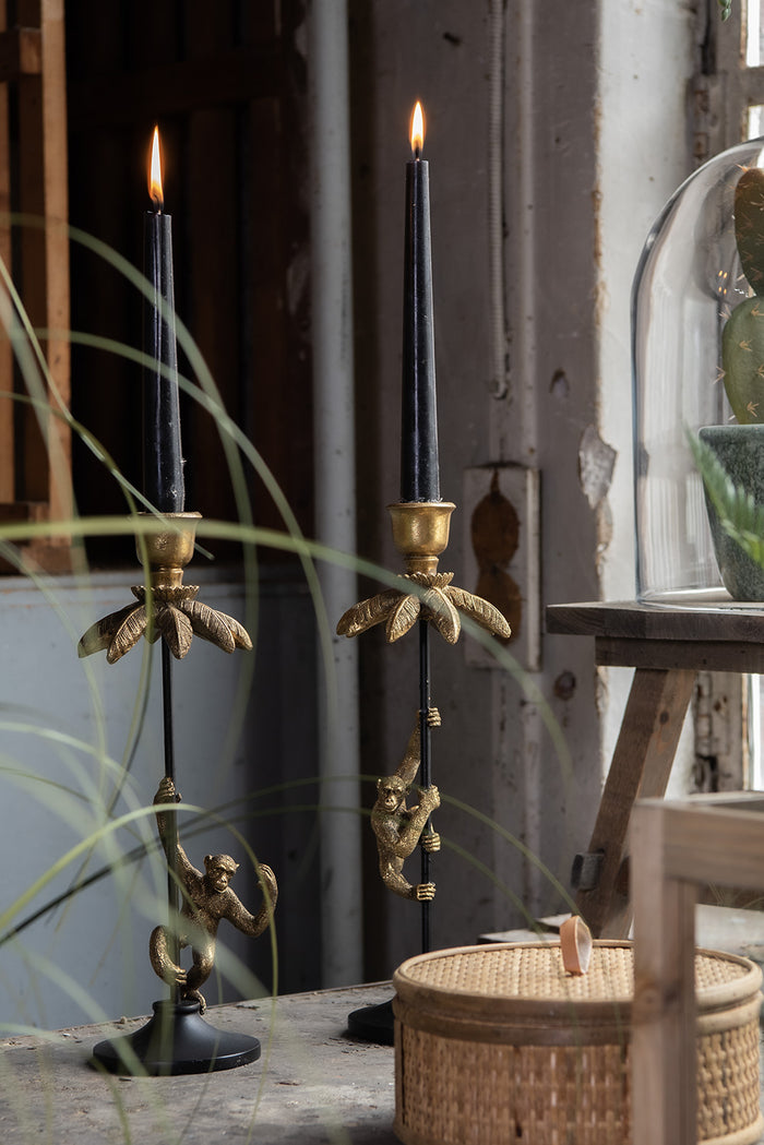 Clayre & Eef Kandelaar Aap 32 cm Goudkleurig Zwart Kunststof Metaal