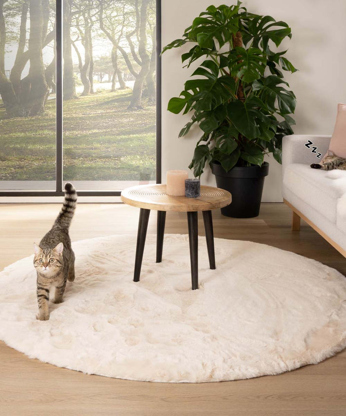 Tapeso Rond hoogpolig vloerkleed - Comfy plus - crème - 120 cm