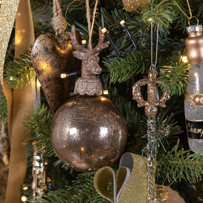 Clayre & Eef Kerstbal  Ø 8 cm Bruin Glas Kunststof Rendier