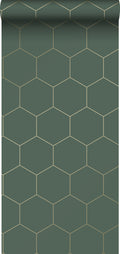 ESTAhome behang hexagon donkergroen en goud - 0,53 x 10,05 m - 139228