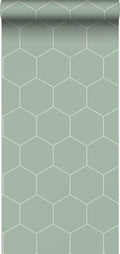 ESTAhome behang hexagon vergrijsd groen en wit - 0,53 x 10,05 m - 1392