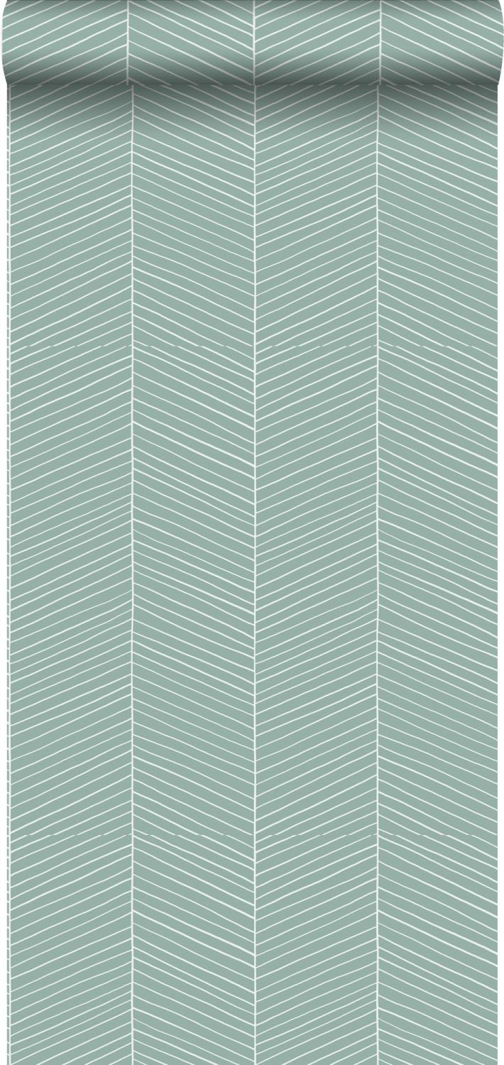 ESTAhome behang visgraat-motief vergrijsd mintgroen - 0,53 x 10,05 m -