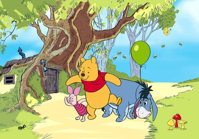 Disney fotobehang Winnie de Poeh geel, groen en blauw - 360 x 254 cm -