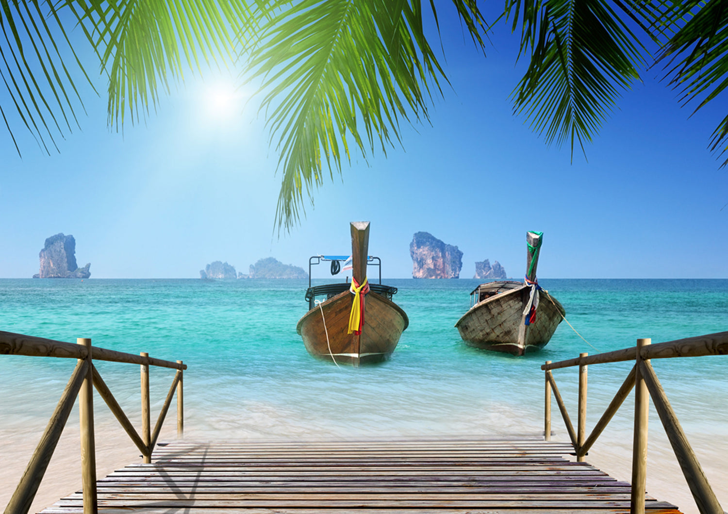 Sanders & Sanders fotobehang zeezicht blauw en groen - 360 x 270 cm -