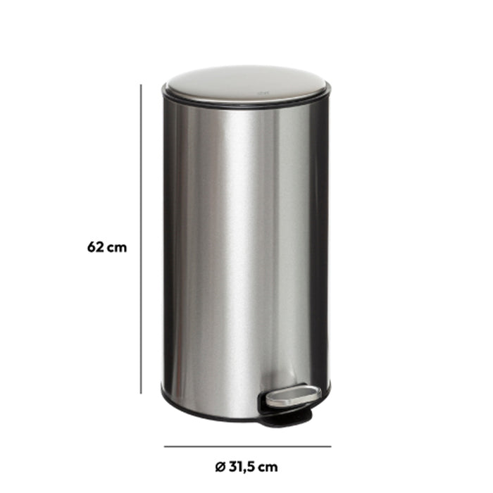 5Five Prullenbak|pedaalemmer - zilver - metaal - 30 liter - 39 x 62 cm