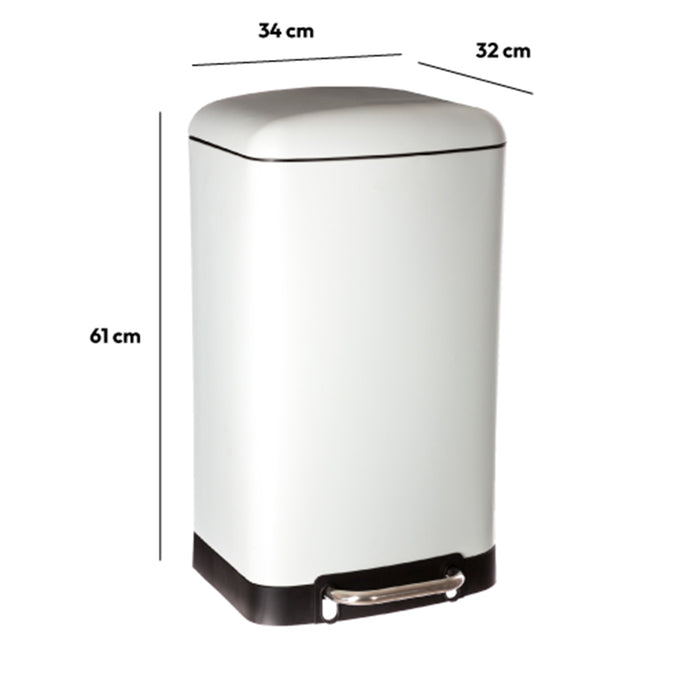 5Five Prullenbak|pedaalemmer - wit - metaal - 30 liter - 34 x 61 cm