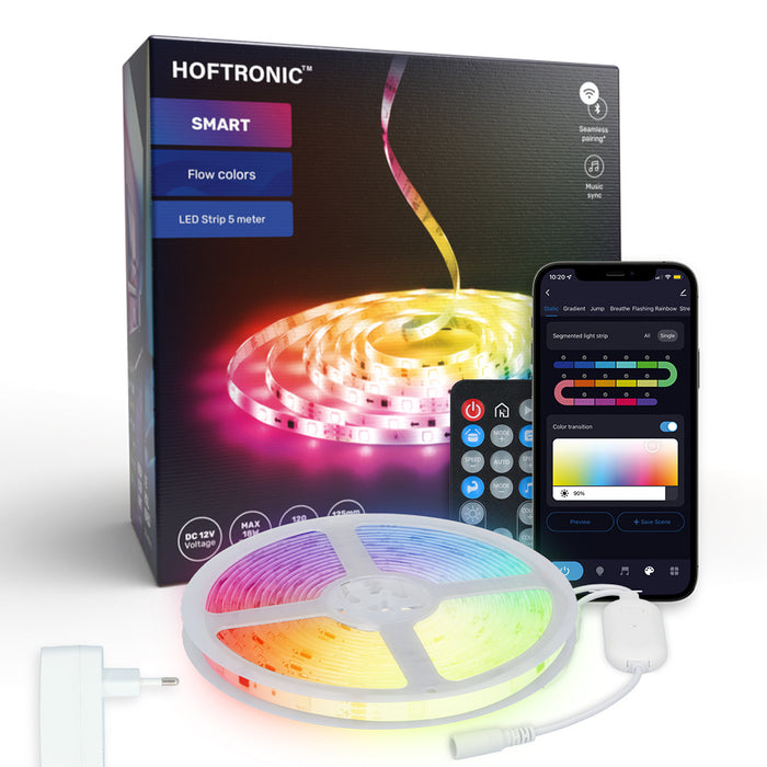HOFTRONIC - Smart LED Strip 5m - RGB Flow Color - WiFi + Bluetooth -