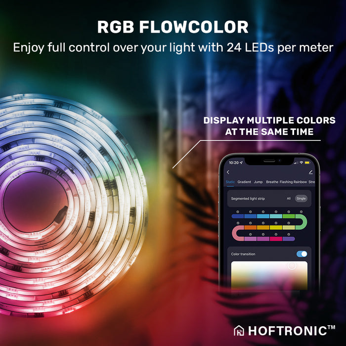 HOFTRONIC - Smart LED Strip 5m - RGB Flow Color - WiFi + Bluetooth -