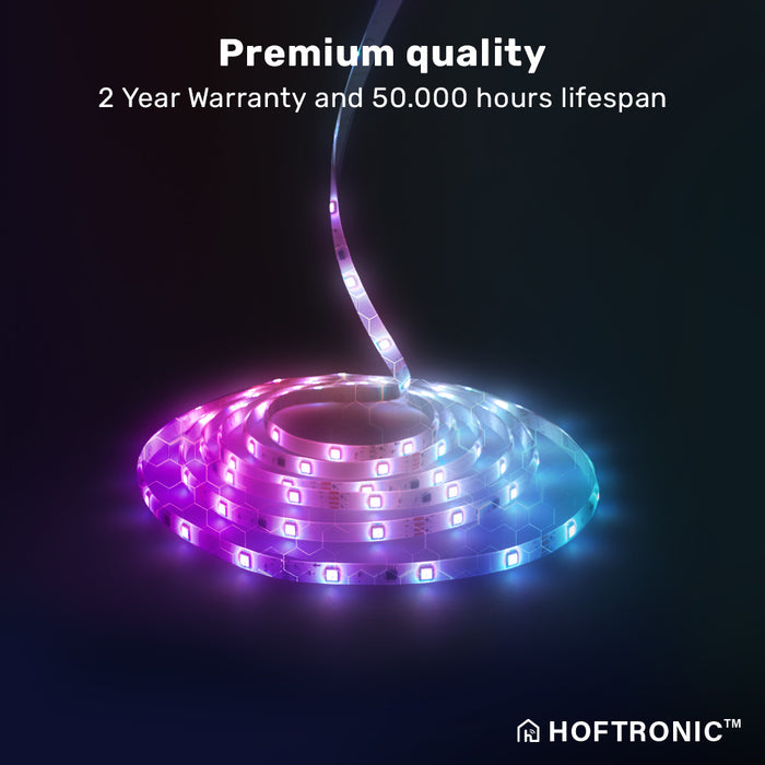 HOFTRONIC - Smart LED Strip 5m - RGB Flow Color - WiFi + Bluetooth -