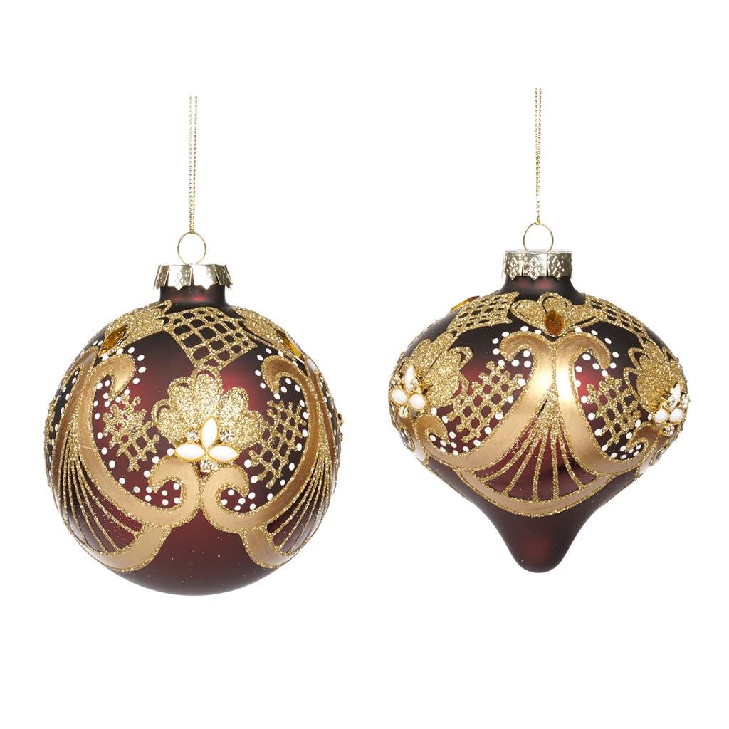 Goodwill Kerstbal Glas Rood-Goud D 10 cm Voordeelaanbod Ass. 2 stuks