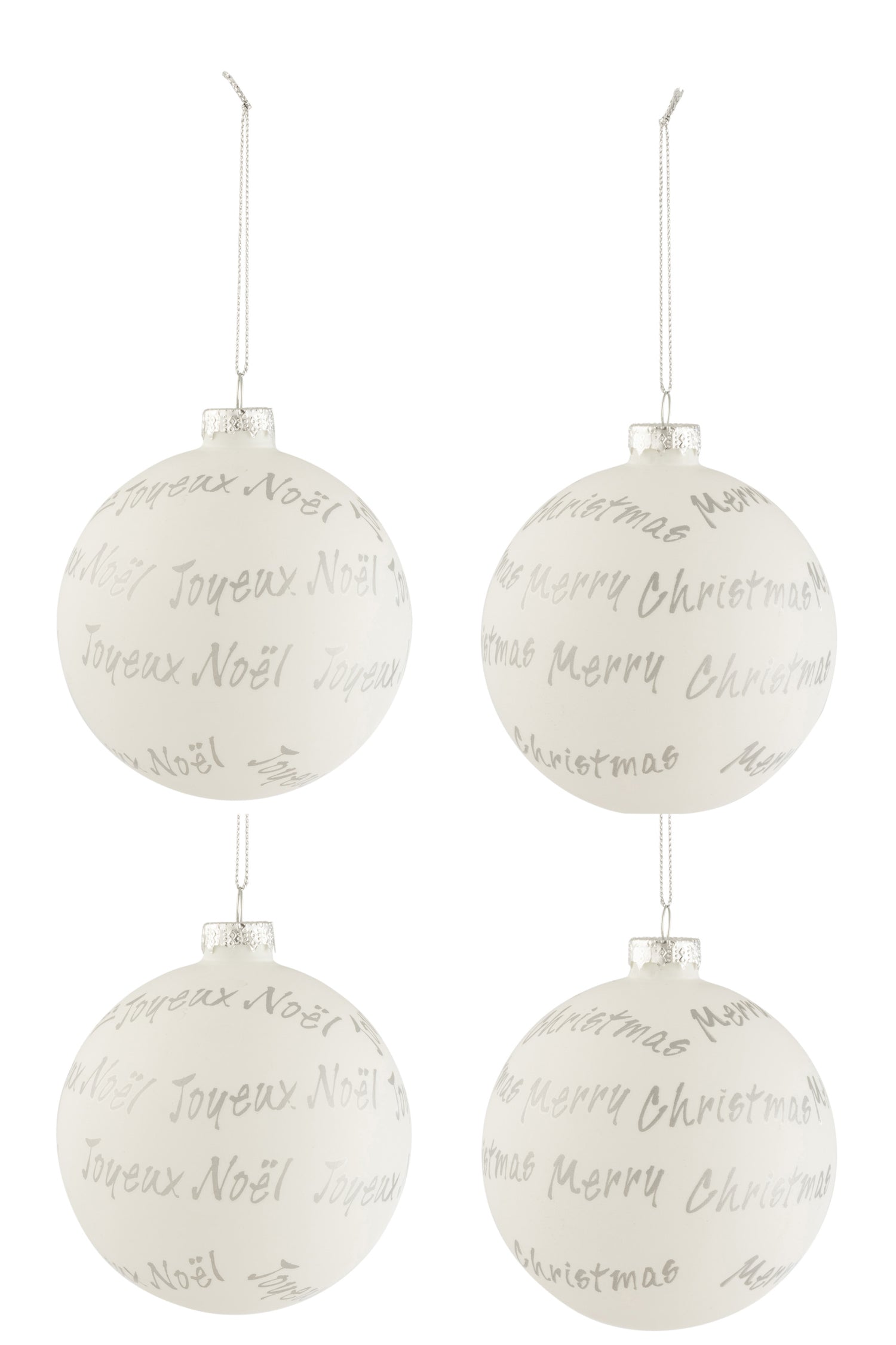 J-Line Kerstballen Xmas Wit Zilver Set van 4