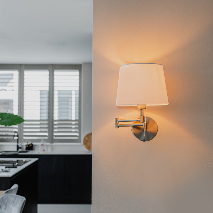 QAZQA Wandlamp staal met witte kap en verstelbare arm - Ladas Deluxe