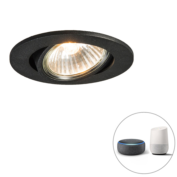 QAZQA Smart inbouwspot zwart kantelbaar incl. Wifi GU10 - Cisco
