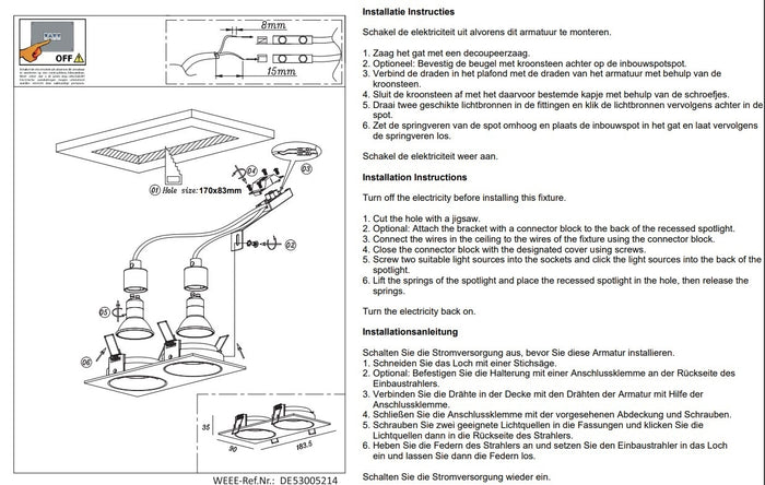 Artdelight Inbouwspot Rechthoek Kantelbaar Grijs 2lichts GU-10