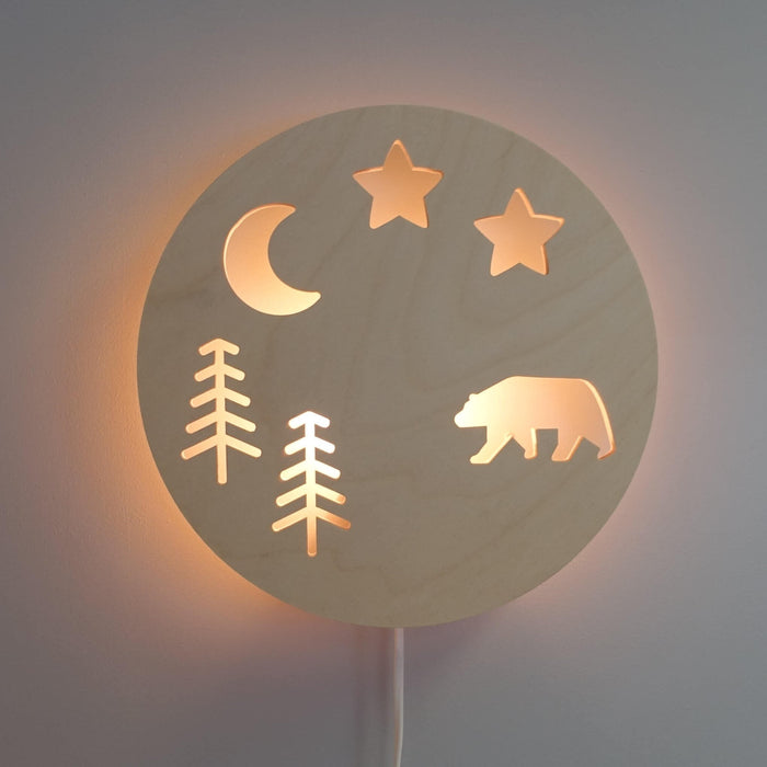 Houten wandlamp kinderkamer | Bosdieren - blank