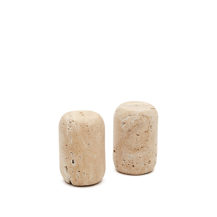 Kave Home - Madlena Peper- en zoutstel in beige travertijn