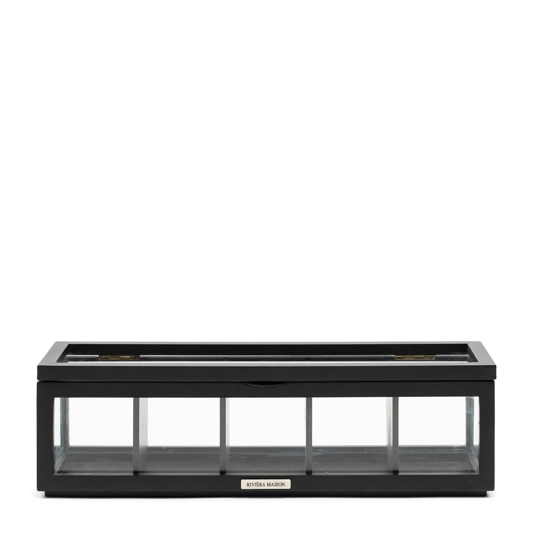 Rivièra Maison - Luxe Theedoos in zwart van MDF en glas, afmeting 37 x 11 x 11.5 cm
