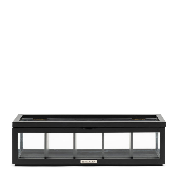 Rivièra Maison - Luxe Theedoos in zwart van MDF en glas, afmeting 37 x 11 x 11.5 cm