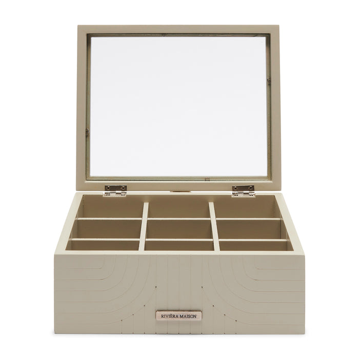 Riviera Maison theedoos 6 vakjes, transparant deksel - Room 48 - Grijs