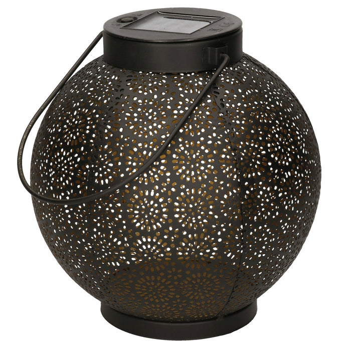 Anna's Collection Lantaarn - zwart - metaal - cirkels - solar - 19 cm