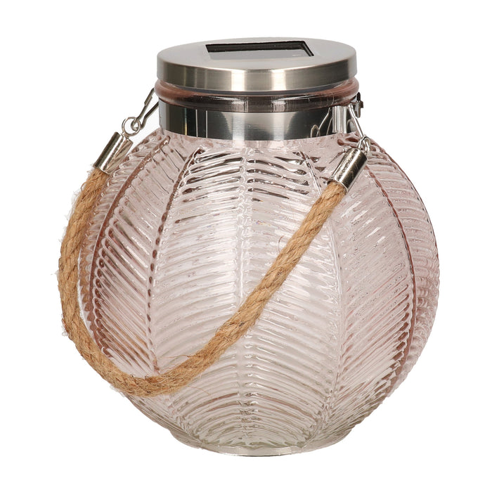 Anna's Collection Lantaarn - solar - roze - glas - 16 cm