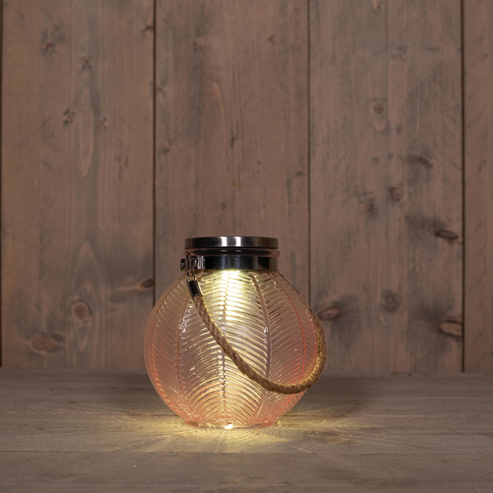 Anna's Collection Lantaarn - solar - roze - glas - 16 cm