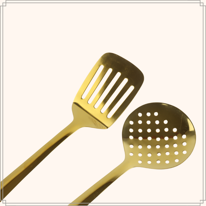 OTIX Keukengerei Set 5-delig Goud Schuimspaan Spaghettilepel Soeple...