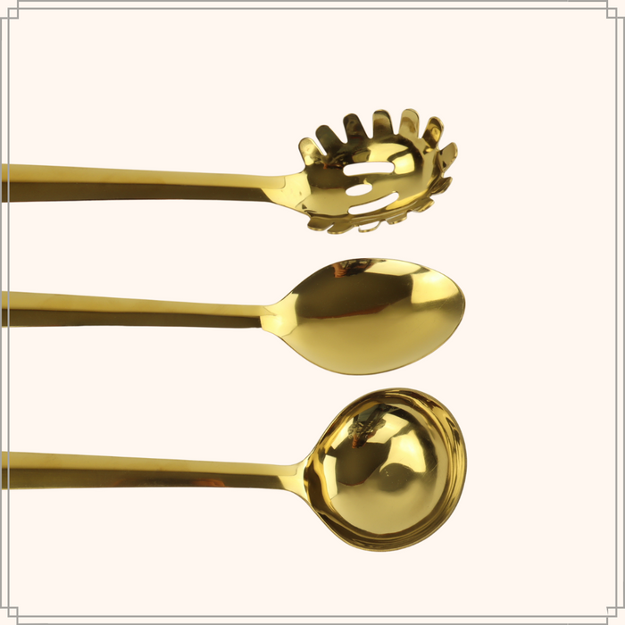 OTIX Keukengerei Set 5-delig Goud Schuimspaan Spaghettilepel Soeple...