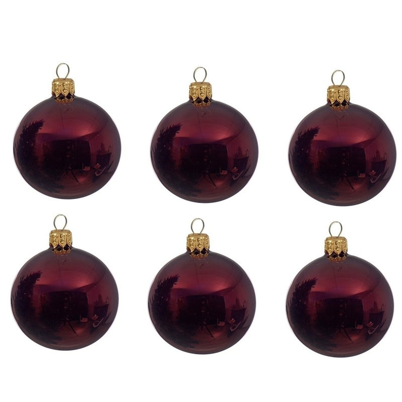 Decoris kerstballen - 6x - donkerrood - D8 cm - glas