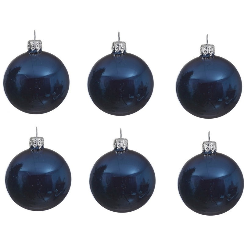 Decoris kerstballen - 6x - donkerblauw - D8 cm - glas