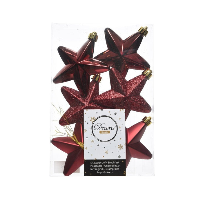 Decoris kersthanger sterren - 6x st - donkerrood - 7 cm