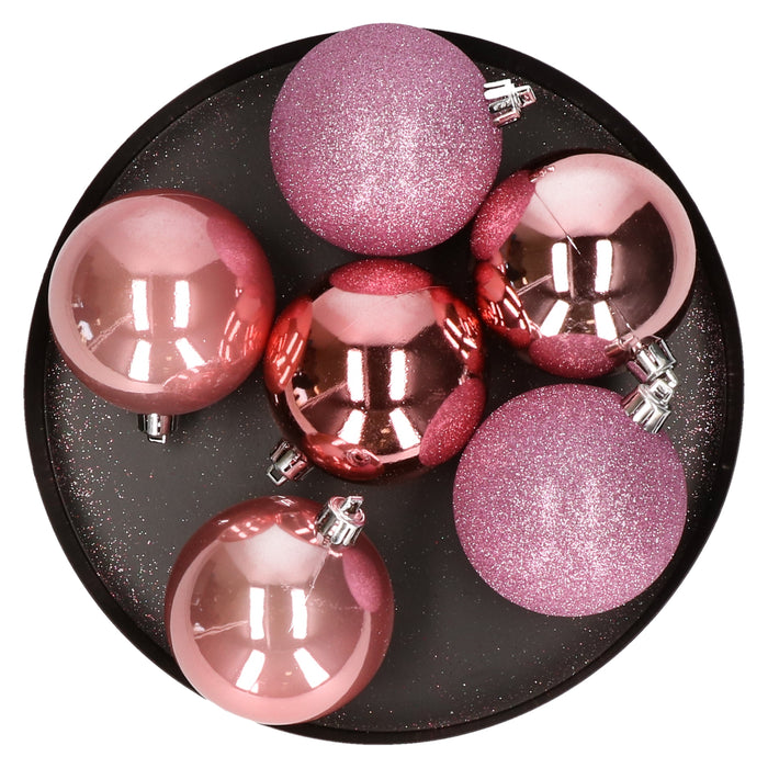 Cosy & Trendy Kerstballen - 6x st - roze - 8 cm - kunststof