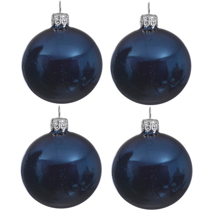 Decoris kerstballen - 4x - donkerblauw - 10 cm - glas - glans