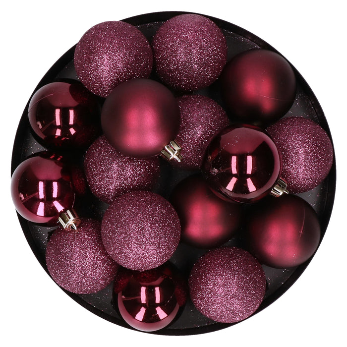 Cosy & Trendy Kerstballen - 12x - donkerroze - kunststof - 6 cm