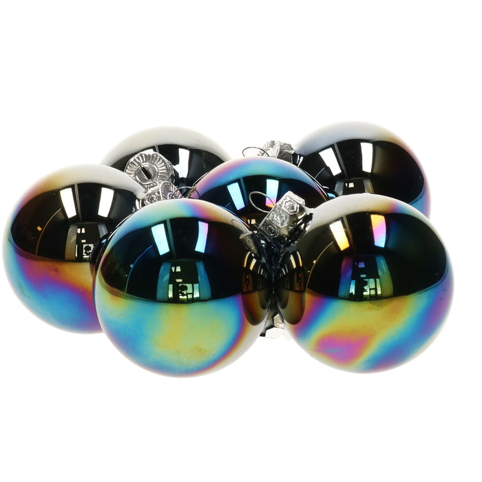Decoris Kerstballen - 6 stuks - glas - zwart parelmoer - 8 cm