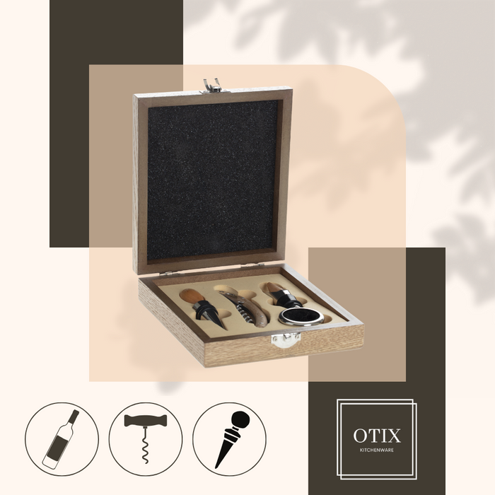 OTIX Wijnset met Luxe Kurkentrekker Bruin 15x17x4.4 cm RVS Wijn Acc...