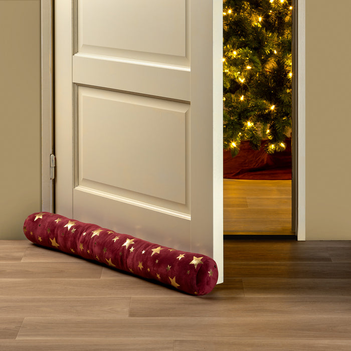 Dutch Decor Tochtstopper 90x10 cm STARS - Tochtrol met sterren - rood